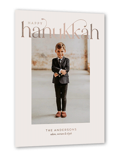 Luxurious Merry Holiday Card, Rose Gold Foil, Grey, 5x7, Hanukkah, Matte, Personalized Foil Cardstock, Square, Whisper Gray