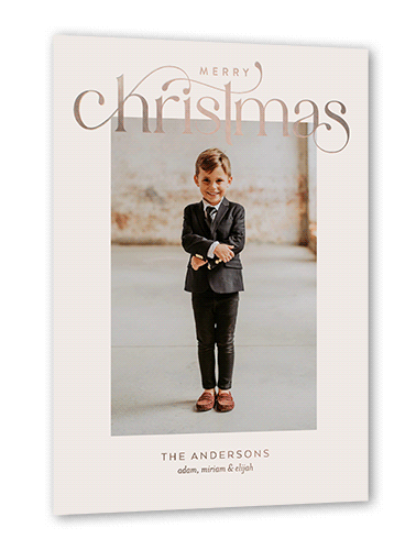 Luxurious Merry Holiday Card, Rose Gold Foil, Grey, 5x7, Christmas, Matte, Personalized Foil Cardstock, Square, Whisper Gray
