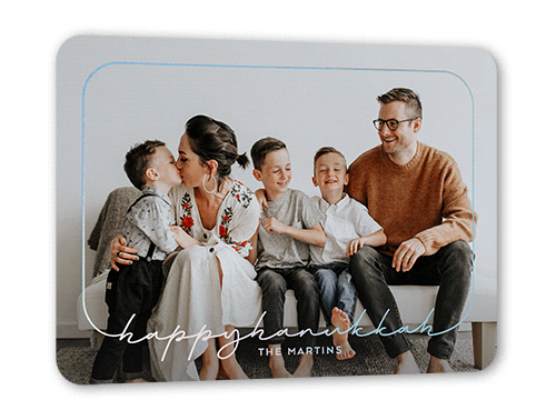 Writing Frame Holiday Card, Iridescent Foil, White, 5x7, Hanukkah, Matte, Personalized Foil Cardstock, Rounded