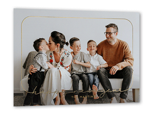 Writing Frame Holiday Card, White, Gold Foil, 5x7, New Year, Matte, Personalized Foil Cardstock, Square, White