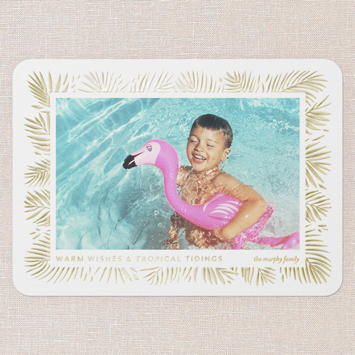 Tropical Tidings Holiday Digital Foil Card, Gold Foil, White, 5x7, Holiday, Matte, Personalized Foil Cardstock, Rounded, White