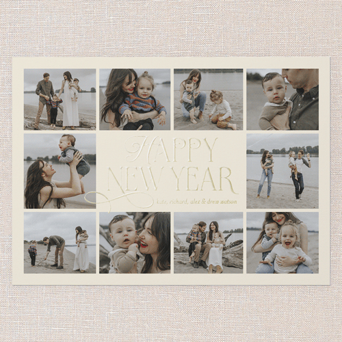 Charming Chai Script Holiday Digital Foil Card, Gold Foil, Beige, 5x7, New Year, Matte, Personalized Foil Cardstock, Square, Antique White