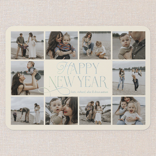 Charming Chai Script Holiday Digital Foil Card, Iridescent Foil, Beige, 5x7, New Year, Matte, Personalized Foil Cardstock, Rounded, Antique White