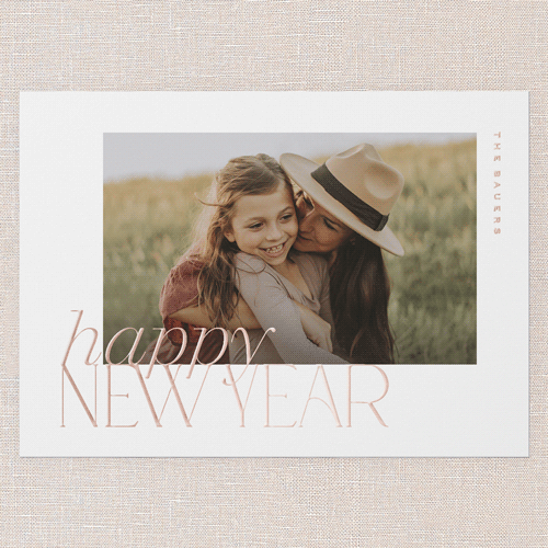 Refined Shine Holiday Digital Foil Card, Rose Gold Foil, White, 5x7, New Year, Matte, Personalized Foil Cardstock, Square, White