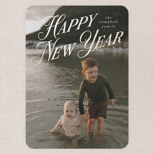 Magnificent Shine Holiday Digital Foil Card, White, Gold Foil, 5x7, New Year, Matte, Personalized Foil Cardstock, Rounded, White