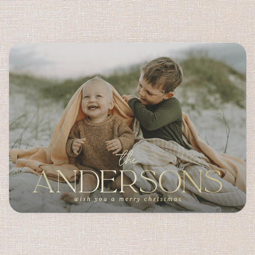 Stunning Signature Holiday Digital Foil Card, White, Gold Foil, 5x7, Christmas, Matte, Personalized Foil Cardstock, Rounded, White