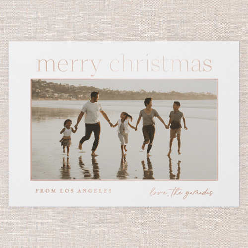 Merry Adventure Holiday Digital Foil Card, White, Rose Gold Foil, 5x7, Christmas, Matte, Personalized Foil Cardstock, Square, White