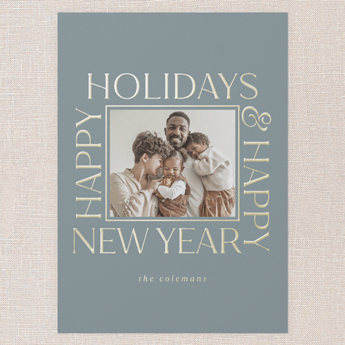 Twinkling Tidings Holiday Digital Foil Card, Blue, Gold Foil, 5x7, Holiday, Matte, Personalized Foil Cardstock, Square