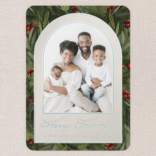 Arching Berries Holiday Card, Beige, Iridescent Foil, 5x7, Holiday, Matte, Personalized Foil Cardstock, Rounded, Cream