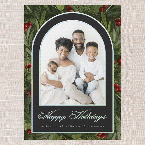 Arching Berries Holiday Card, Grey, Iridescent Foil, 5x7, Holiday, Matte, Personalized Foil Cardstock, Square, Charcoal