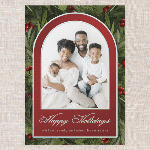 Arching Berries Holiday Card, Red, Iridescent Foil, 5x7, Holiday, Matte, Personalized Foil Cardstock, Square, Red