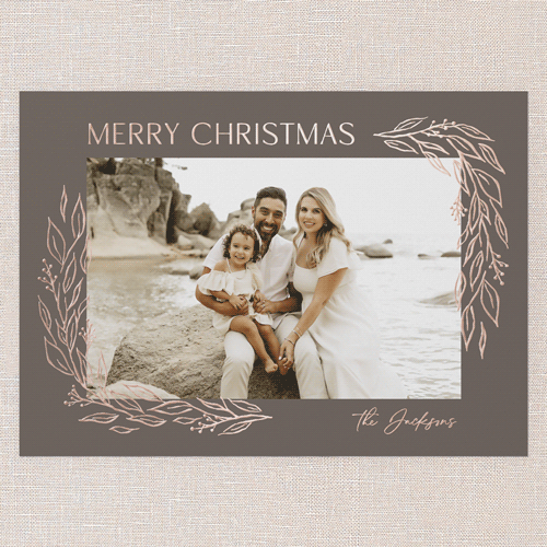 Polished Holly Holiday Card, Rose Gold Foil, Brown, 5x7, Christmas, Matte, Personalized Foil Cardstock, Square, Volcano