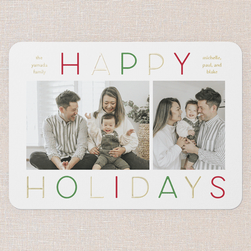 Colorful Vibes Holiday Card, Gold Foil, White, 5x7, Holiday, Matte, Personalized Foil Cardstock, Rounded, White