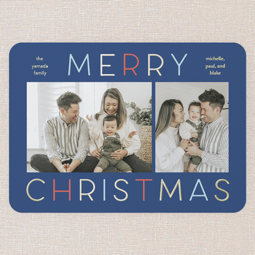 Colorful Vibes Holiday Card, Gold Foil, Blue, 5x7, Christmas, Matte, Personalized Foil Cardstock, Rounded, Blue