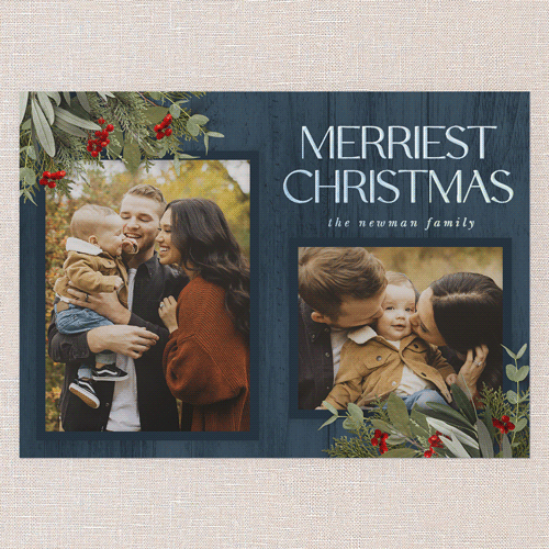 Classic Nordic Wishes Holiday Card, Iridescent Foil, Blue, 5x7, Christmas, Matte, Personalized Foil Cardstock, Square, Blue