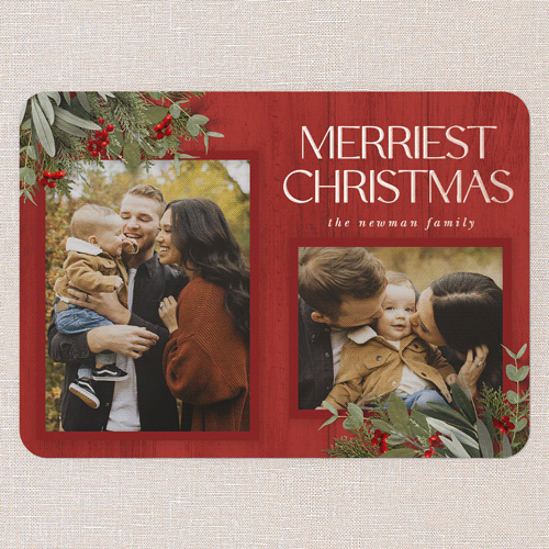 Classic Nordic Wishes Holiday Card, Rose Gold Foil, Red, 5x7, Christmas, Matte, Personalized Foil Cardstock, Rounded, Red