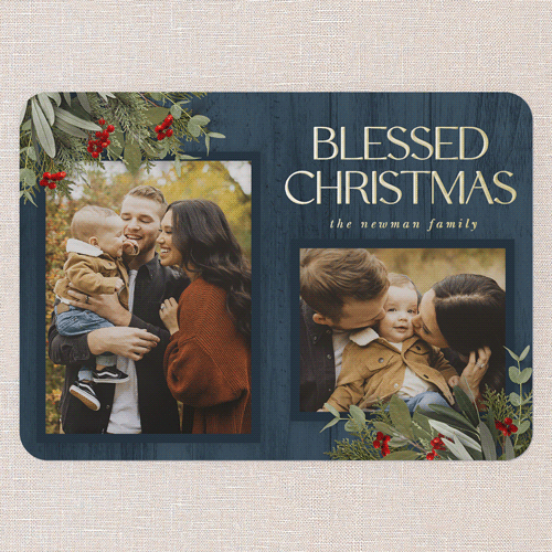 Classic Nordic Wishes Holiday Card, Gold Foil, Blue, 5x7, Religious, Matte, Personalized Foil Cardstock, Rounded, Blue