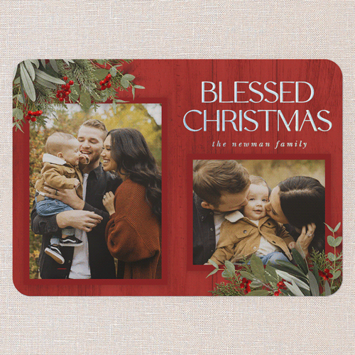 Classic Nordic Wishes Holiday Card, Iridescent Foil, Red, 5x7, Religious, Matte, Personalized Foil Cardstock, Rounded, Red