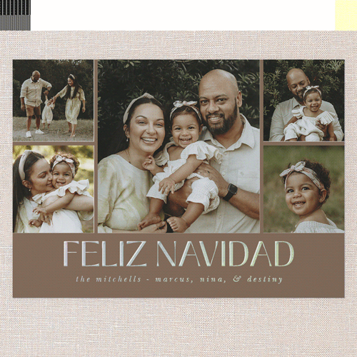 Brilliant Impression Holiday Card, Brown, Iridescent Foil, 5x7, Feliz Navidad, Matte, Personalized Foil Cardstock, Square, Brown
