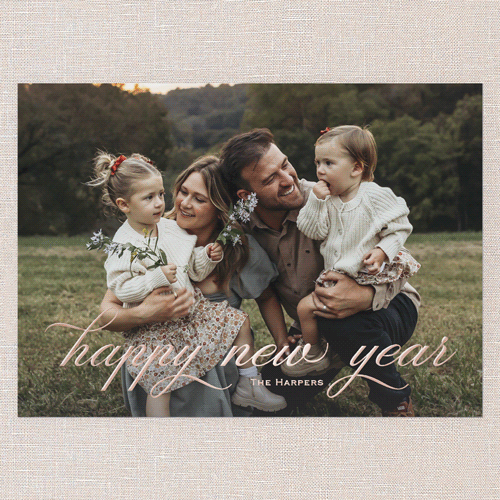Beaming Beauty Holiday Card, White, Rose Gold Foil, 5x7, New Year, Matte, Personalized Foil Cardstock, Square, White