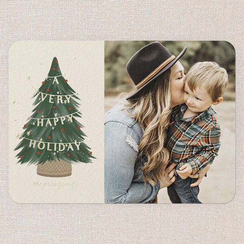 Pine Perfection Holiday Card, Beige, Gold Foil, 5x7, Holiday, Matte, Personalized Foil Cardstock, Rounded, Cream