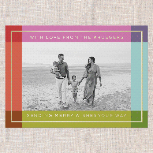 Radiant Border Holiday Card, White, Gold Foil, 5x7, Christmas, Matte, Personalized Foil Cardstock, Square, White