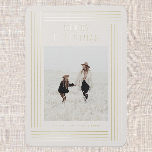 Glowing Deco Border Holiday Card, Gold Foil, Pink, 5x7, Christmas, Matte, Personalized Foil Cardstock, Rounded, Blush