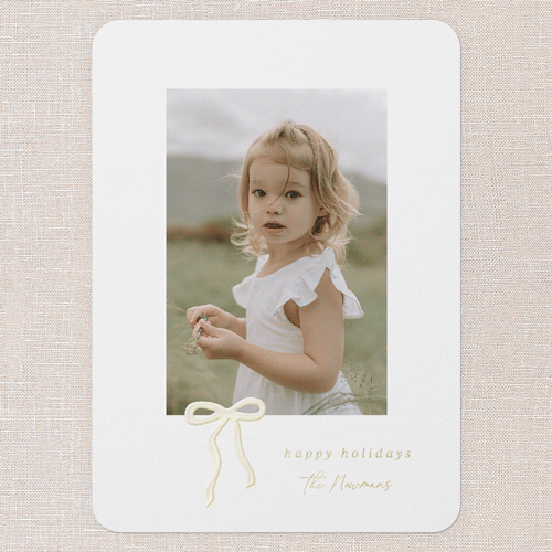 Ribbon Radiance Holiday Card, White, Gold Foil, 5x7, Holiday, Matte, Personalized Foil Cardstock, Rounded