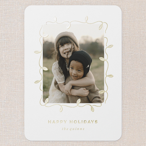 Elegant Lights Holiday Card, White, Gold Foil, 5x7, Holiday, Matte, Personalized Foil Cardstock, Rounded, White