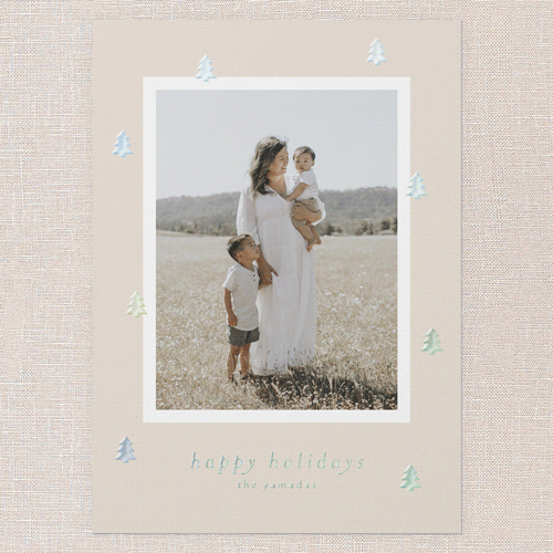 Beaming Trees Holiday Card, Pink, Iridescent Foil, 5x7, Holiday, Matte, Personalized Foil Cardstock, Square, Blush