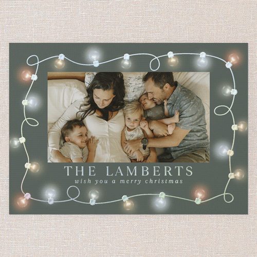 Merry and Bright Lights Holiday Card, Green, Iridescent Foil, 5x7, Christmas, Matte, Personalized Foil Cardstock, Square
