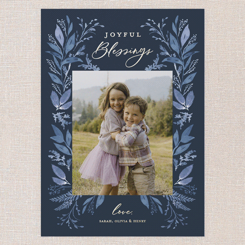 Leafy Surroundings Holiday Card, Blue, Gold Foil, 5x7, Religious, Matte, Personalized Foil Cardstock, Square, Midnight