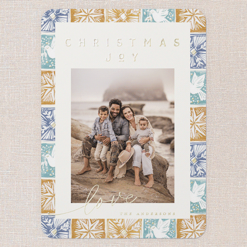 Peaceful Night Holiday Card, Gold Foil, Blue, 5x7, Christmas, Matte, Personalized Foil Cardstock, Rounded