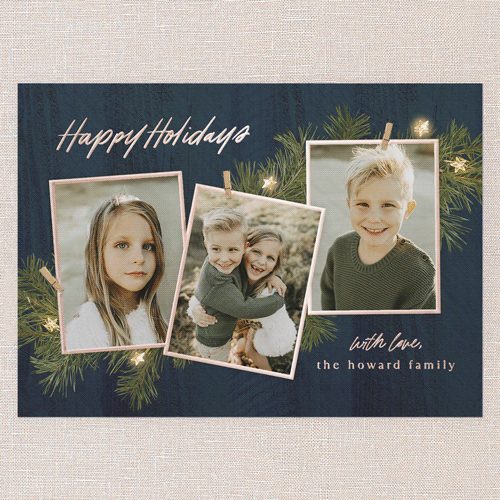 Festive Evergreen Holiday Card, Rose Gold Foil, Blue, 5x7, Holiday, Matte, Personalized Foil Cardstock, Square, Navy