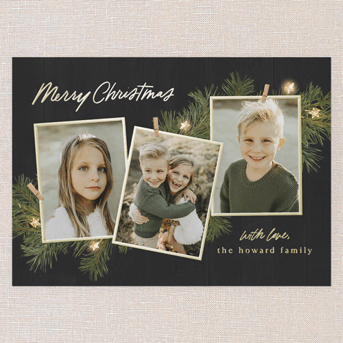 Festive Evergreen Holiday Card, Gold Foil, Black, 5x7, Christmas, Matte, Personalized Foil Cardstock, Square, Black