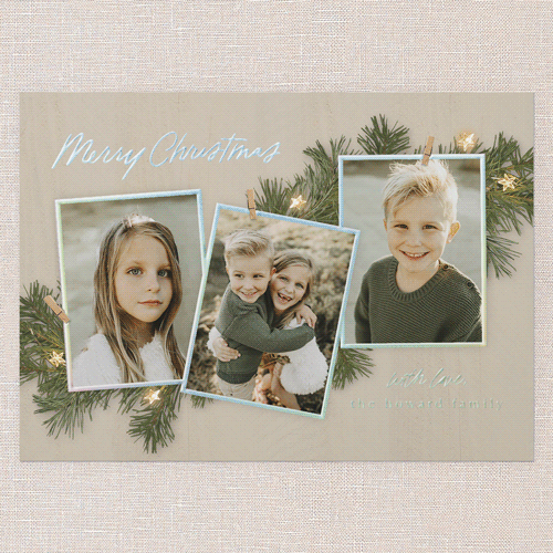 Festive Evergreen Holiday Card, Iridescent Foil, Beige, 5x7, Christmas, Matte, Personalized Foil Cardstock, Square