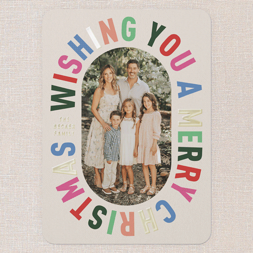 Encased In Color Holiday Card, Beige, Gold Foil, 5x7, Christmas, Matte, Personalized Foil Cardstock, Rounded, Adobe Blush