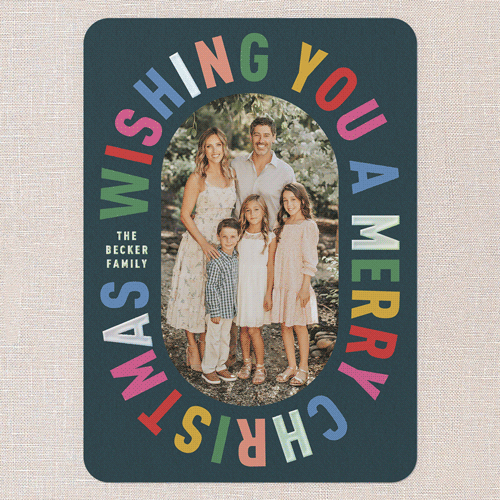 Encased In Color Holiday Card, Blue, Iridescent Foil, 5x7, Christmas, Matte, Personalized Foil Cardstock, Rounded, Deep Sea