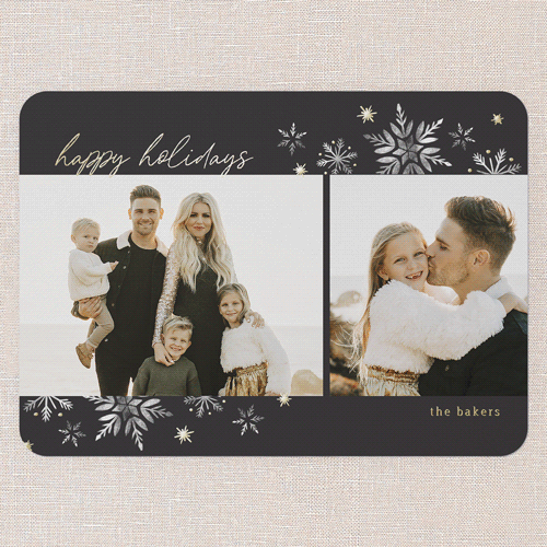 Seasonal Snow Holiday Card, Black, Gold Foil, 5x7, Holiday, Matte, Personalized Foil Cardstock, Rounded