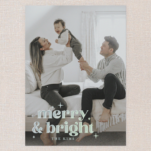 Shimmering Peaceful Love Holiday Card, White, Iridescent Foil, 5x7, Christmas, Matte, Personalized Foil Cardstock, Square