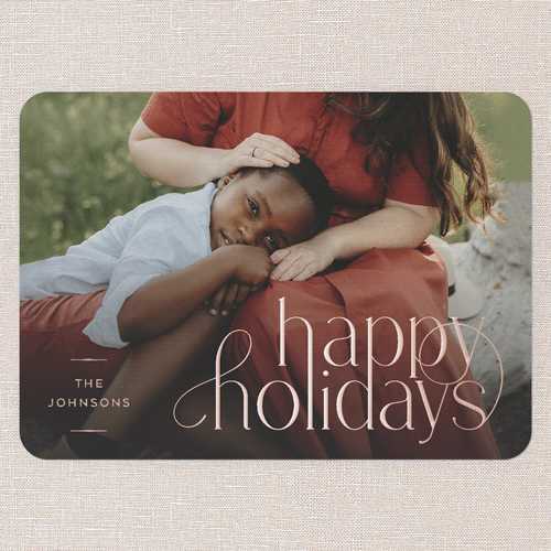 Dashing Details Holiday Card, White, Rose Gold Foil, 5x7, Holiday, Matte, Personalized Foil Cardstock, Rounded, White