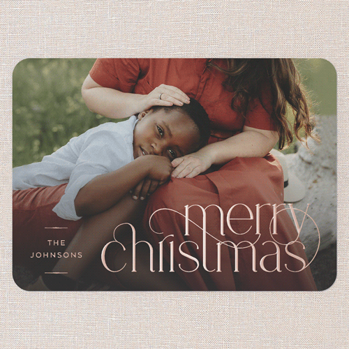 Dashing Details Holiday Card, White, Rose Gold Foil, 5x7, Christmas, Matte, Personalized Foil Cardstock, Rounded, White