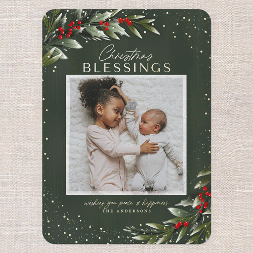 Frosty Foliage Frame Holiday Card, Green, Gold Foil, 5x7, Religious, Matte, Personalized Foil Cardstock, Rounded, Forest