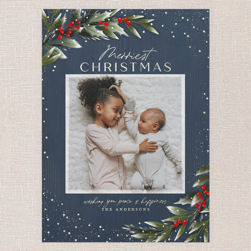 Frosty Foliage Frame Holiday Card, Blue, Gold Foil, 5x7, Christmas, Matte, Personalized Foil Cardstock, Square, Nautical