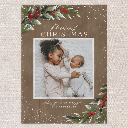 Frosty Foliage Frame Holiday Card, Brown, Rose Gold Foil, 5x7, Christmas, Matte, Personalized Foil Cardstock, Square, Clove