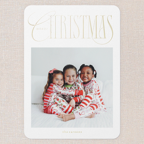 Glossy Headline Holiday Card, White, Gold Foil, 5x7, Christmas, Matte, Personalized Foil Cardstock, Rounded, White