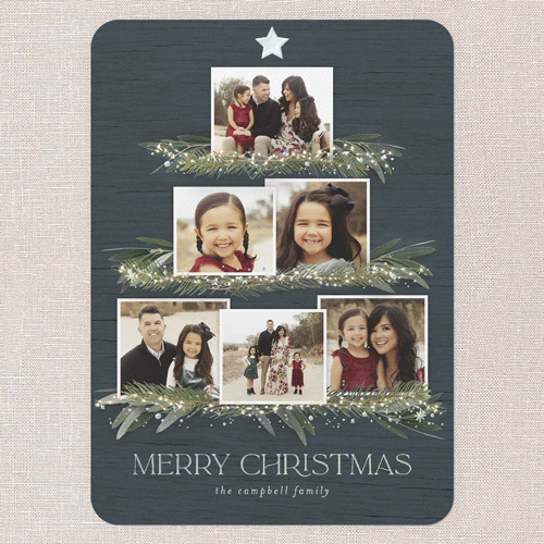 Together Tree Holiday Card, Blue, Iridescent Foil, 5x7, Christmas, Matte, Personalized Foil Cardstock, Rounded, Blue