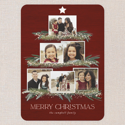 Together Tree Holiday Card, Red, Rose Gold Foil, 5x7, Christmas, Matte, Personalized Foil Cardstock, Rounded, Red