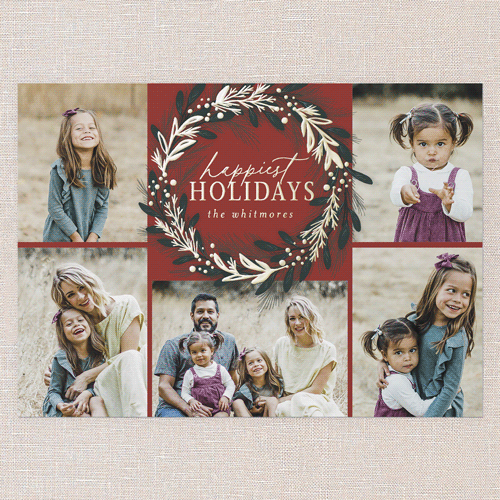 Foil Delight Wreath Holiday Card, Red, Gold Foil, 5x7, Holiday, Matte, Personalized Foil Cardstock, Square, Cinnamon