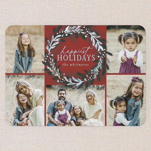 Foil Delight Wreath Holiday Card, Red, Iridescent Foil, 5x7, Holiday, Matte, Personalized Foil Cardstock, Rounded, Cinnamon